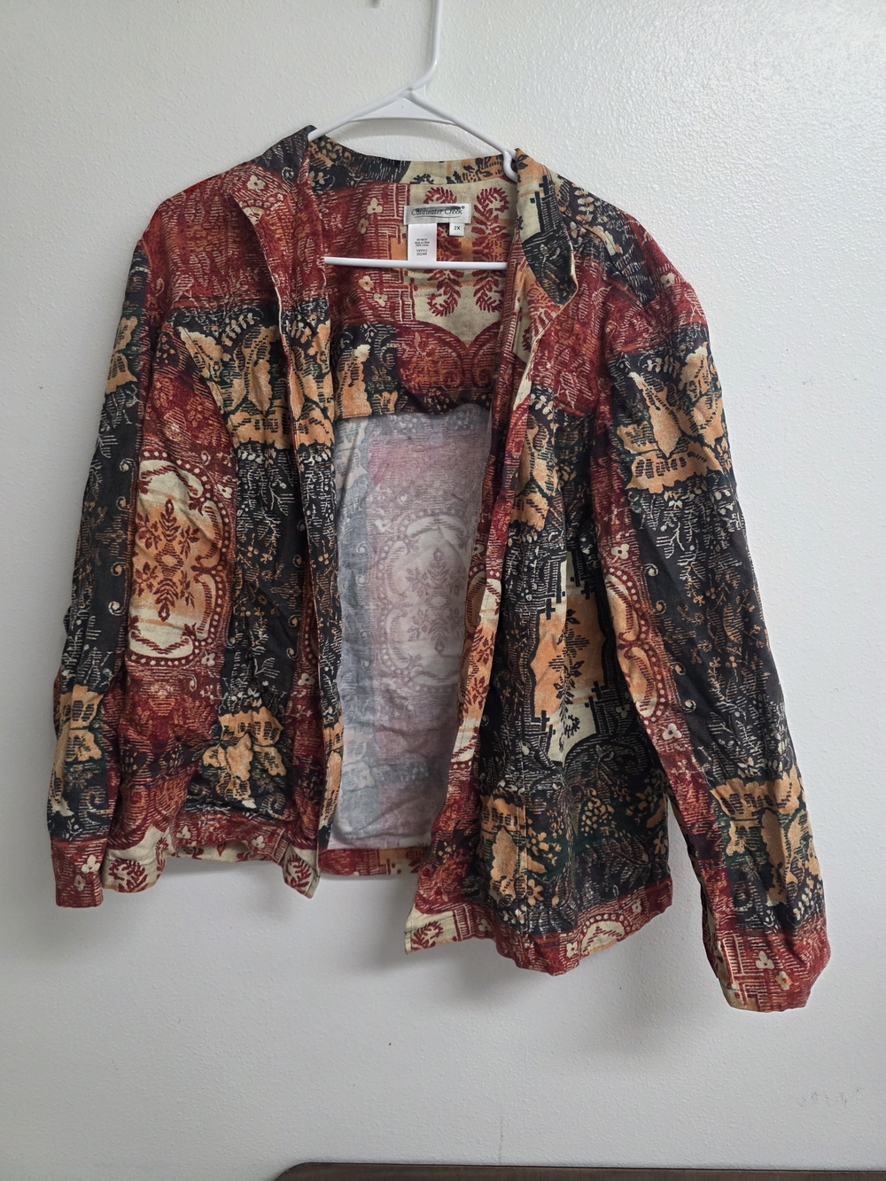 Coldwater Creek Patchwork-Print Open Blazer - Red, Black, Tan (0744)